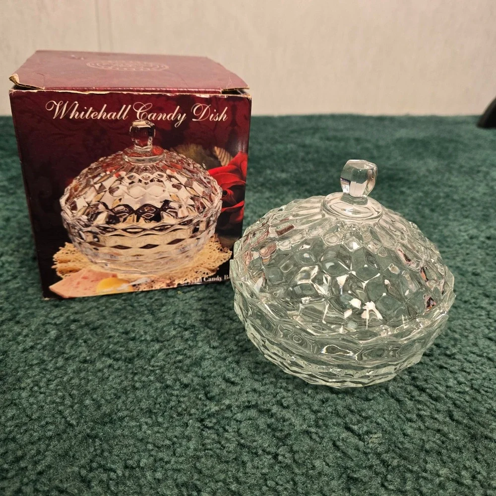 Vintage 1980s Indiana Glass Whitehall Candy Dish Crystal w/Lid Decor Cottagecore